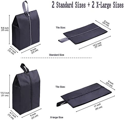 YAMIU Travel Shoe Bags Set of 4 Waterproof Nylon with Zipper for Men & Women, Black - Image 2