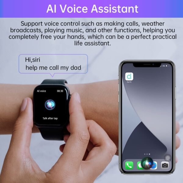 Smart Watch, 1.9" Full Touch Screen Smart Watch for Android & iOS Phones with Heart Rate & Blood Oxygen Monitor, 123 Sport Modes，Voice Assistant, Fitness Smart Watch for Women Men - Image 4