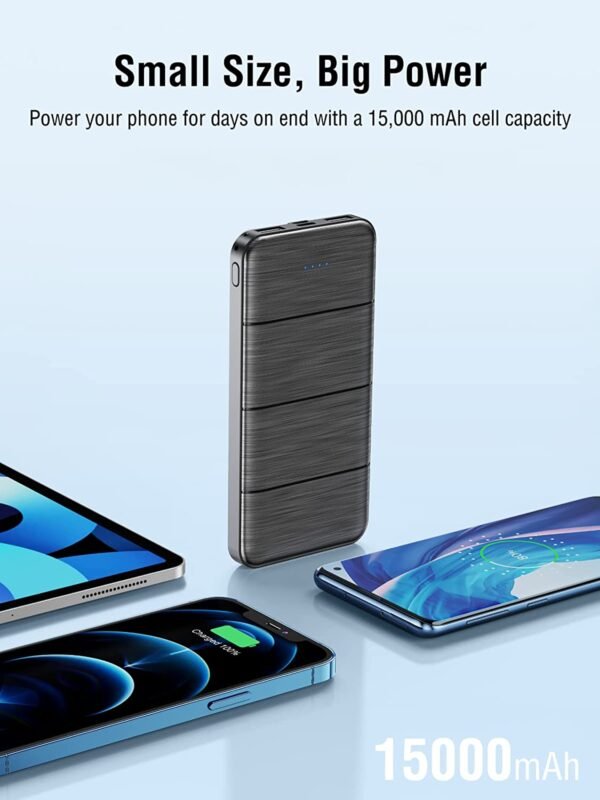 LOVELEDI Portable-Charger-Power-Bank - 15000mAh Dual USB Power Bank Output 5V3.1A Fast Charging Portable Charger Compatible with Smartphones and All USB Devices(Black) - Image 2