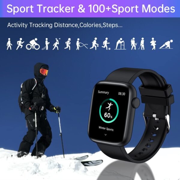 Smart Watch, 1.9" Full Touch Screen Smart Watch for Android & iOS Phones with Heart Rate & Blood Oxygen Monitor, 123 Sport Modes，Voice Assistant, Fitness Smart Watch for Women Men - Image 3