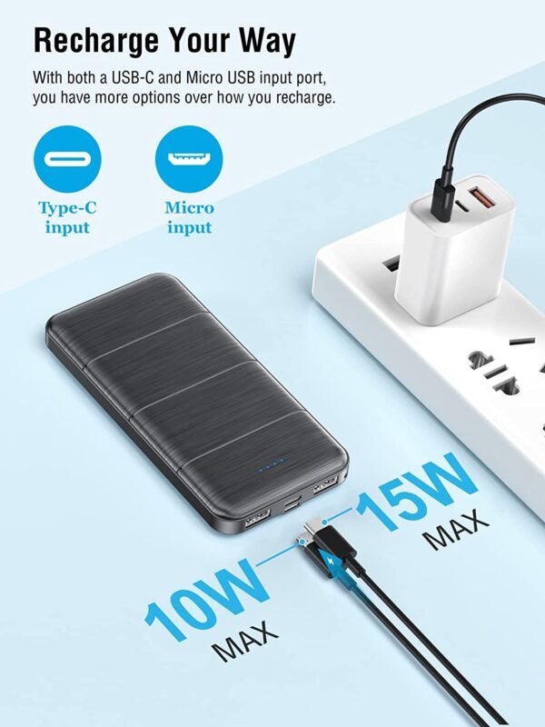 LOVELEDI Portable-Charger-Power-Bank - 15000mAh Dual USB Power Bank Output 5V3.1A Fast Charging Portable Charger Compatible with Smartphones and All USB Devices(Black) - Image 4