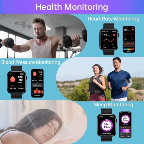 Smart Watch, 1.9" Full Touch Screen Smart Watch for Android & iOS Phones with Heart Rate & Blood Oxygen Monitor, 123 Sport Modes，Voice Assistant, Fitness Smart Watch for Women Men - Image 5