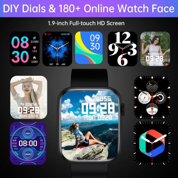 Smart Watch, 1.9" Full Touch Screen Smart Watch for Android & iOS Phones with Heart Rate & Blood Oxygen Monitor, 123 Sport Modes，Voice Assistant, Fitness Smart Watch for Women Men - Image 6