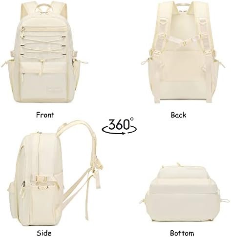 Laptop Backpack for Women Girls 15.6 Inch Mesh School Bag, Unisex Student Bookbag Waterproof Backpack for College Work Travel,Beige Backpack - Image 6