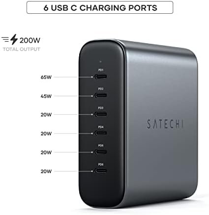 Satechi 200W 6-Port GaN Charger - 2X 140W USB-C and 4X USB-C, Fast Charging Travel Station for Apple and Most Thunderbolt Devices - Image 2