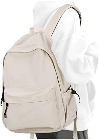 PAUBACK Beige School Backpack for Girls Water Resistant High School Book Bag Simple Backpack for Teens Boys Girls, Lightweight Simple Middle School Back Pack Daypack