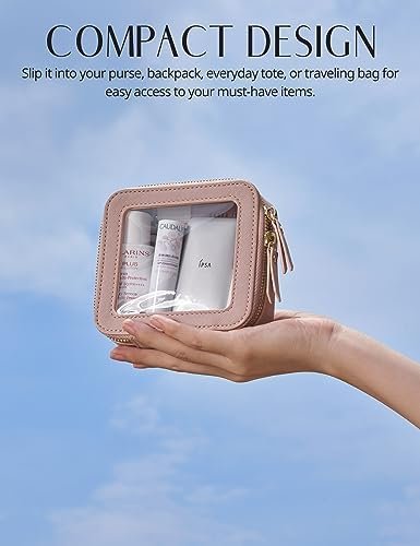 Small Makeup Bag for Purse Mini Cosmetic Bag Clear Pink Square Pouch for School Cute Leather Make Up Case Travel Organizer for Backpack Tiny Toiletry Bag with Zipper for Car Essentials Women Girls - Image 5