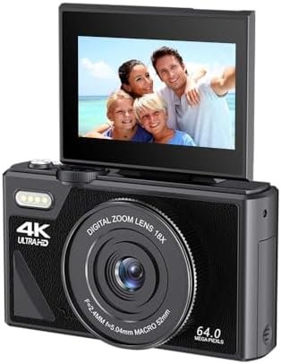 64MP Digital Camera for Photography and Video: 4K Vlogging Camera for YouTube with 3'' Flip Screen and 32GB TF Card, 16X Digital Zoom Digital Camera for Gift (Black)