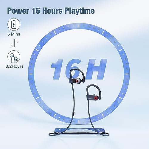 Boean Bluetooth Headphones, Wireless Earbuds with 16 Hours Playtime Bluetooth 5.3 Wireless Headphones HD Deep Bass Stereo Sound Isolation IPX7 Waterproof Earphones for Workout Running Sports - Image 4