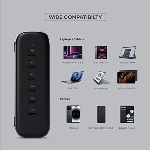 Satechi 200W 6-Port GaN Charger - 2X 140W USB-C and 4X USB-C, Fast Charging Travel Station for Apple and Most Thunderbolt Devices - Image 4