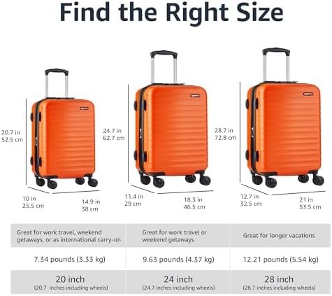 Amazon Basics Expandable Hardside Carry-On Luggage, 20-Inch Spinner with Four Spinner Wheels and Scratch-Resistant Surface, Orange - Image 5
