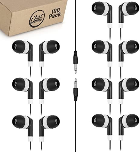 Bulk Earbuds 100 Pack | Basic Ear Bud, Black Dot in-Ear Earphones, Disposable Headphones, Class Headphones Set for Students, Earphones for Class, Kids, Classroom, Library, Wired Earbuds