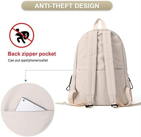 PAUBACK Beige School Backpack for Girls Water Resistant High School Book Bag Simple Backpack for Teens Boys Girls, Lightweight Simple Middle School Back Pack Daypack - Image 6