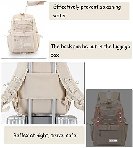 Laptop Backpack for Women Girls 15.6 Inch Mesh School Bag, Unisex Student Bookbag Waterproof Backpack for College Work Travel,Beige Backpack - Image 3