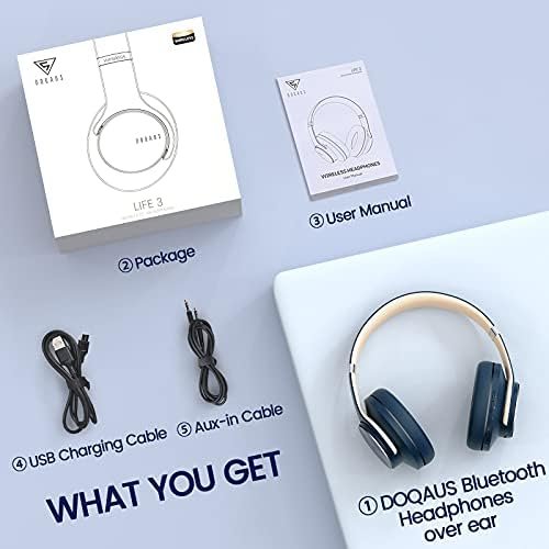 DOQAUS Bluetooth Headphones Over Ear, 52 Hours Playtime Wireless Headphones with 3 EQ Modes, HiFi Stereo Headphones with Microphone and Soft Protein Earpads for Cellphone/TV/PC/Home Office (Navy Blue) - Image 7