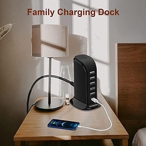 Charger Block 6 in 1 Upoy, 40W USB C Charger 3A, Charging Hub with 5 USB Ports(Shared 6A) for Multiple Electronics, USB Charging Station Multiports, Universal Desktop Phone Charger Travel Ready, Black - Image 6