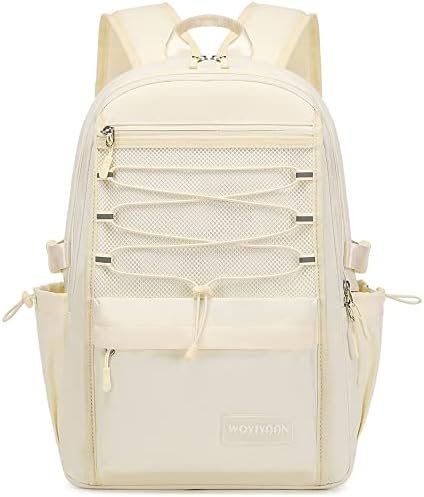 Laptop Backpack for Women Girls 15.6 Inch Mesh School Bag, Unisex Student Bookbag Waterproof Backpack for College Work Travel,Beige Backpack