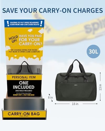 ECOHUB 18x14x8 For Spirit Airlines Personal Item Bag Foldable Travel Duffel Bag Travel Essentials Carry on Luggage Gym bag Weekender Overnight Bags Hospital Bags for Women and Men (Grey) - Image 2