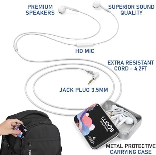 LUDOS FEROX Wired Earbuds in-Ear Headphones, 5 Year Warranty, Earphones with Microphone, Noise Isolation Corded for 3.5mm Jack Ear Buds for iPhone, Samsung, Computer, Laptop, Kids, School Students - Image 2