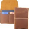 Leather Passport Holder with Travel Wallet, Genuine Leather Passport Cover- Passport Wallet, Leather Folding Wallet for Passports (Strap, Brown)