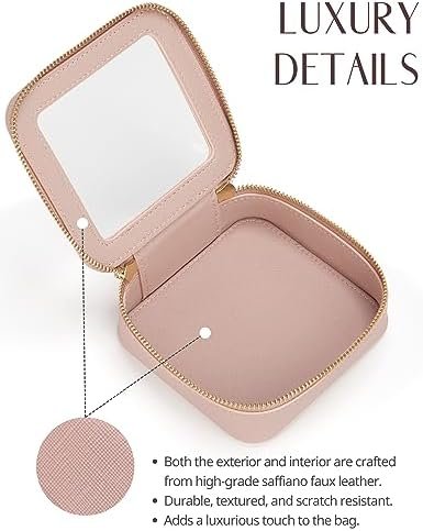 Small Makeup Bag for Purse Mini Cosmetic Bag Clear Pink Square Pouch for School Cute Leather Make Up Case Travel Organizer for Backpack Tiny Toiletry Bag with Zipper for Car Essentials Women Girls - Image 6