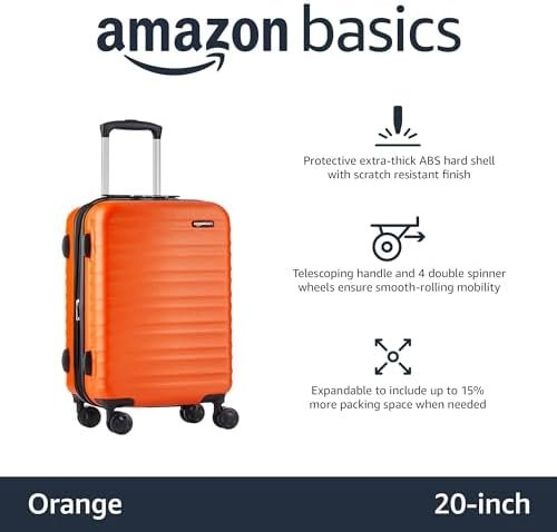 Amazon Basics Expandable Hardside Carry-On Luggage, 20-Inch Spinner with Four Spinner Wheels and Scratch-Resistant Surface, Orange - Image 2