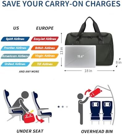 ECOHUB 18x14x8 For Spirit Airlines Personal Item Bag Foldable Travel Duffel Bag Travel Essentials Carry on Luggage Gym bag Weekender Overnight Bags Hospital Bags for Women and Men (Grey) - Image 8