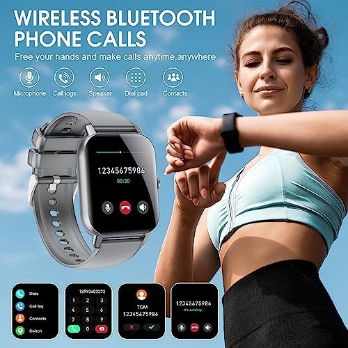 Smart Watch for Men Women(Answer/Make Calls), 1.85" HD Screen Fitness Watch with Sleep Heart Rate Monitor, 112 Sport Modes, IP68 Waterproof Activity Trackers Compatible with Android iOS(Gray) - Image 2