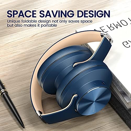 DOQAUS Bluetooth Headphones Over Ear, 52 Hours Playtime Wireless Headphones with 3 EQ Modes, HiFi Stereo Headphones with Microphone and Soft Protein Earpads for Cellphone/TV/PC/Home Office (Navy Blue) - Image 5