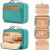 Travel Hanging Toiletry Bag for Women, Holds Full-Size Shampoo, with Jewelry Organizer Compartment, Extra Large Waterproof Cosmetic Makeup, Toiletries Kit Set with Trolley Belt, Blue