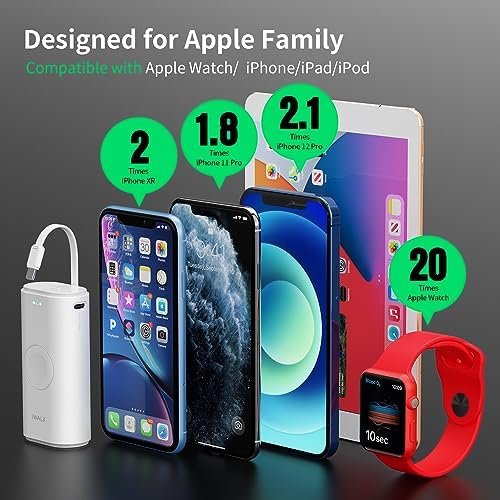 iWALK Portable Charger for iWatch, 9000mAh Power Bank with Built in Cable, Battery Pack Charger Portable Compatible with Apple Watch Series 8/7/6/Se/5/4/3/2, iPhone14/13/12/12 Pro Max/ 11/6s - Image 3