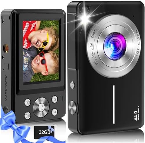 Digital Camera,Kids Camera with 32GB Card,Nsoela FHD 1080P 44MP Compact Vlogging Camera,Point and Shoot Camera 16X Digital Zoom, Portable Mini Kids Camera for Teens Students (Black)