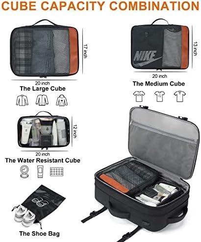 Carry on Travel Backpacks, Extra Large 40L Flight Approved for Men & Women,Expandable Suitcase With 4 Packing Cubes,Water Resistant Luggage Daypack Business Weekender Bag,Black - Image 3