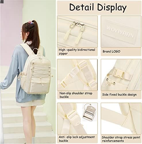 Laptop Backpack for Women Girls 15.6 Inch Mesh School Bag, Unisex Student Bookbag Waterproof Backpack for College Work Travel,Beige Backpack - Image 5