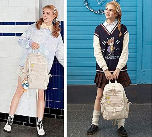 Laptop Backpack for Women Girls 15.6 Inch Mesh School Bag, Unisex Student Bookbag Waterproof Backpack for College Work Travel,Beige Backpack - Image 2