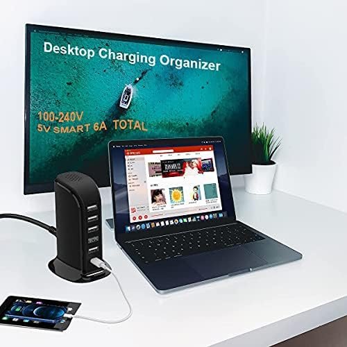 Charger Block 6 in 1 Upoy, 40W USB C Charger 3A, Charging Hub with 5 USB Ports(Shared 6A) for Multiple Electronics, USB Charging Station Multiports, Universal Desktop Phone Charger Travel Ready, Black - Image 5