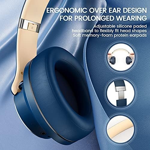 DOQAUS Bluetooth Headphones Over Ear, 52 Hours Playtime Wireless Headphones with 3 EQ Modes, HiFi Stereo Headphones with Microphone and Soft Protein Earpads for Cellphone/TV/PC/Home Office (Navy Blue) - Image 3