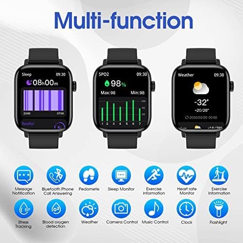 Smart Watch for iPhone/Android Phones (Answer/Make Calls) - 1.9" HD Screen Fitness Tracker : Heart Rate/Sleep Monitor/Pedometer/Calories, Multiple Sports Modes, Waterproof SmartWatch for Men Women - Image 2