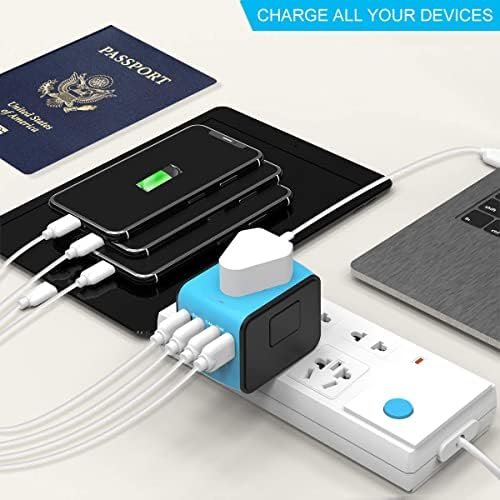 Universal Travel Adapter, International Power Adapter with 3USB + 1Type C Ports, European Worldwide AC Outlet Plugs Charger for Europe UK US AU Asia 200+ Countries, Blue - Image 6