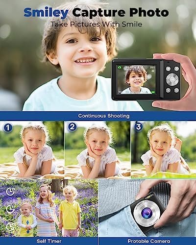 Digital Camera,Kids Camera with 32GB Card,Nsoela FHD 1080P 44MP Compact Vlogging Camera,Point and Shoot Camera 16X Digital Zoom, Portable Mini Kids Camera for Teens Students (Black) - Image 5