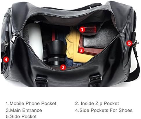 Weekender Oversized Travel Duffel Bag With Shoe Pouch, Leather Carry On Bag - Image 2