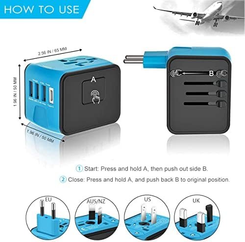 Universal Travel Adapter, International Power Adapter with 3USB + 1Type C Ports, European Worldwide AC Outlet Plugs Charger for Europe UK US AU Asia 200+ Countries, Blue - Image 4