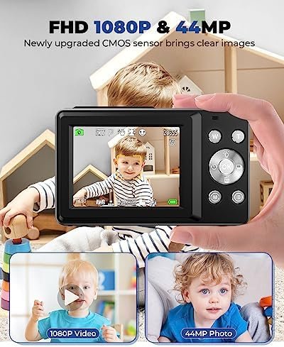 Digital Camera,Kids Camera with 32GB Card,Nsoela FHD 1080P 44MP Compact Vlogging Camera,Point and Shoot Camera 16X Digital Zoom, Portable Mini Kids Camera for Teens Students (Black) - Image 3