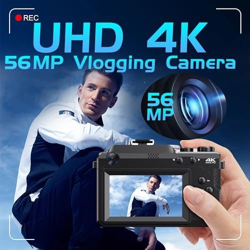 Camera for Photography, 4K Digital Camera Anti-Shake 56MP Compact Video Camera with 18X Digital Zoom, Travel Autofocus WiFi Vlogging Camera Point and Shoot Camera with 64GB TF Card, 2 Batteries - Image 2