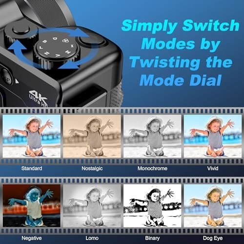 Camera for Photography, 4K Digital Camera Anti-Shake 56MP Compact Video Camera with 18X Digital Zoom, Travel Autofocus WiFi Vlogging Camera Point and Shoot Camera with 64GB TF Card, 2 Batteries - Image 7