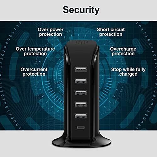Charger Block 6 in 1 Upoy, 40W USB C Charger 3A, Charging Hub with 5 USB Ports(Shared 6A) for Multiple Electronics, USB Charging Station Multiports, Universal Desktop Phone Charger Travel Ready, Black - Image 7