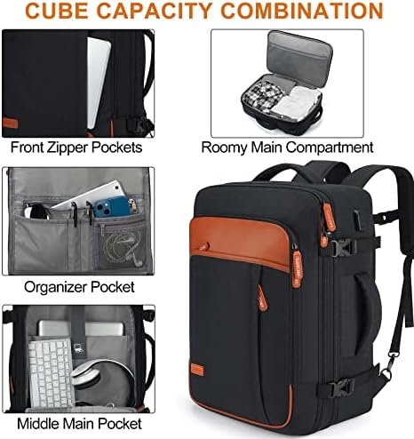 Carry on Travel Backpacks, Extra Large 40L Flight Approved for Men & Women,Expandable Suitcase With 4 Packing Cubes,Water Resistant Luggage Daypack Business Weekender Bag,Black - Image 5