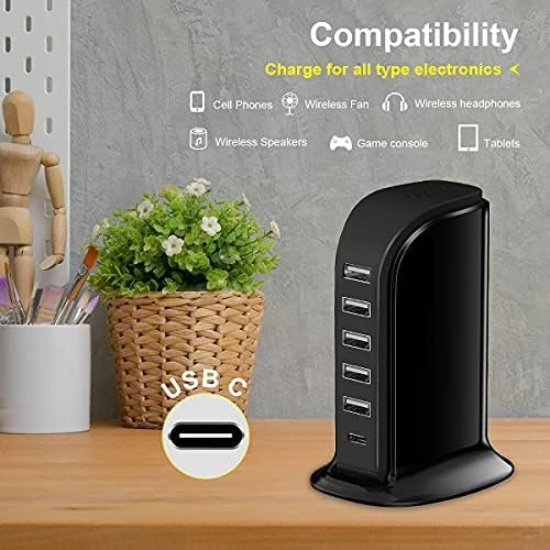 Charger Block 6 in 1 Upoy, 40W USB C Charger 3A, Charging Hub with 5 USB Ports(Shared 6A) for Multiple Electronics, USB Charging Station Multiports, Universal Desktop Phone Charger Travel Ready, Black - Image 3