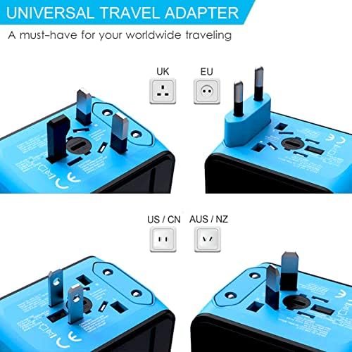 Universal Travel Adapter, International Power Adapter with 3USB + 1Type C Ports, European Worldwide AC Outlet Plugs Charger for Europe UK US AU Asia 200+ Countries, Blue - Image 2