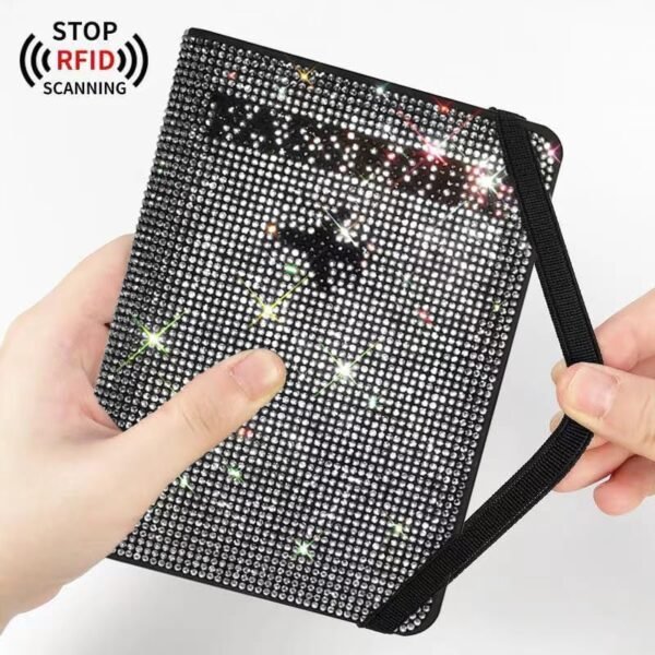 Crystal Diamond Ladies Key Purse Bag Passport Holder Cover Traveling Passport Case Women PU Leather Bling Rhinestone Card Case，Waterproof Rfid Blocking Travel Wallet - Image 2